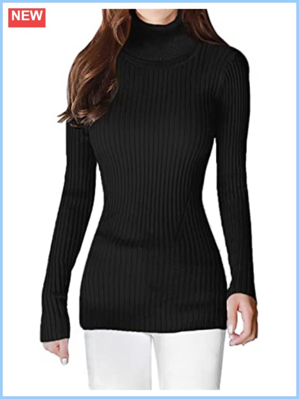 Turtleneck Ribbed Knit Sweater Fitted Long Sleeve Pullover